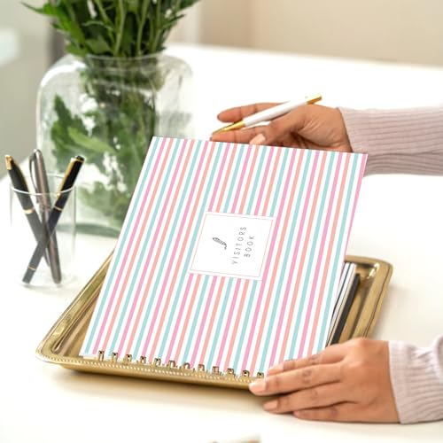 Image of Visitor Book - 8 x 12 Inches | Colorful Stripes Pattern Wire Bound Guest Register for Hotels, Offices, Exhibitions & Business Use | Medium Size Visitor Log Book for Reception & Front Desk