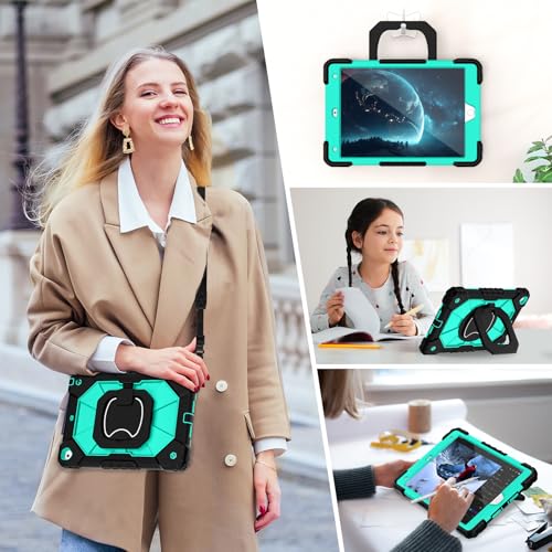 Image of Auizotl Case for iPad 9th /8th /7th Generation 10.2 Inch iPad Case 9th Generation with Screen Protector /Rotate Stand /Pen Holder, Shockproof Cover i Pad 9th /8th /7th Gen Cases,Black Mint
