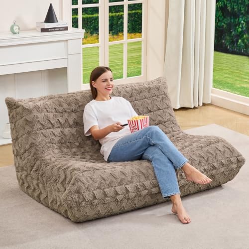 Image of Hobestluk Large Bean Bag Chair Faux Fur BeanBag Couch for Living Room | Brown Chevron, Loveseat,Ergonomic Design,Memory Foam,Anti-slip Bottom,No Assembly Required,Decorative Style for Living Room