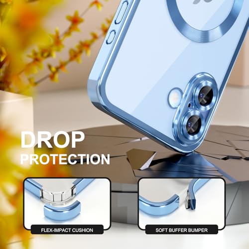 Image of Misea Magnetic for iPhone 17 Case Compatible with MagSafe Light Blue | [Never Yellowing] [Military Drop Protection] Full Camera Lens Protector Plating Soft Clear Phone Case for Women, Sky Blue