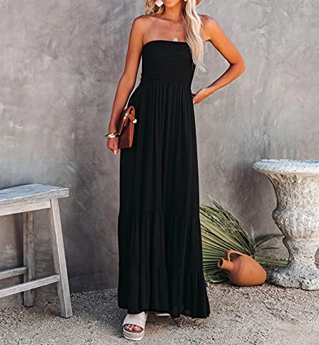 R.Vivimos Womens Summer Cotton Strapless Elastic Smocked Boho Beach Casual Flowy Maxi Tube Dresses2
