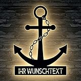 Schiffsanker LED Anker und Kette personalisiert mit Wunschtext oder Name Lasergravur Schlummerlicht zum Jahrestag Hochzeit Geschenk - in 7 MDF Holzfarben & 7 LED-Farben