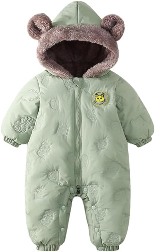 JiAmy Baby Snowsuit Newbron Hooded Winter Outfit Clothes Infant Warm Bear Onesie Zipper Coat Jumpsuit Romper