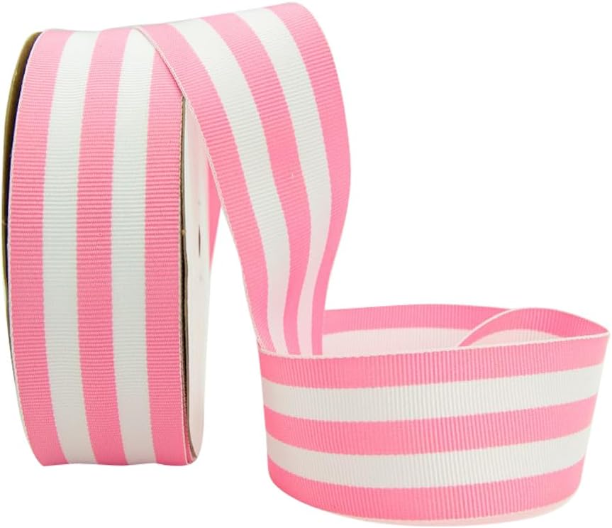 Mono Striped Grosgrain Ribbon Woven Ribbed Texture - 100% Polyester Ribbon for Gift Wrapping, Home Decor, Bouquets, Cake Decorating & More - 1-1/2 inch Pink 20 Yards