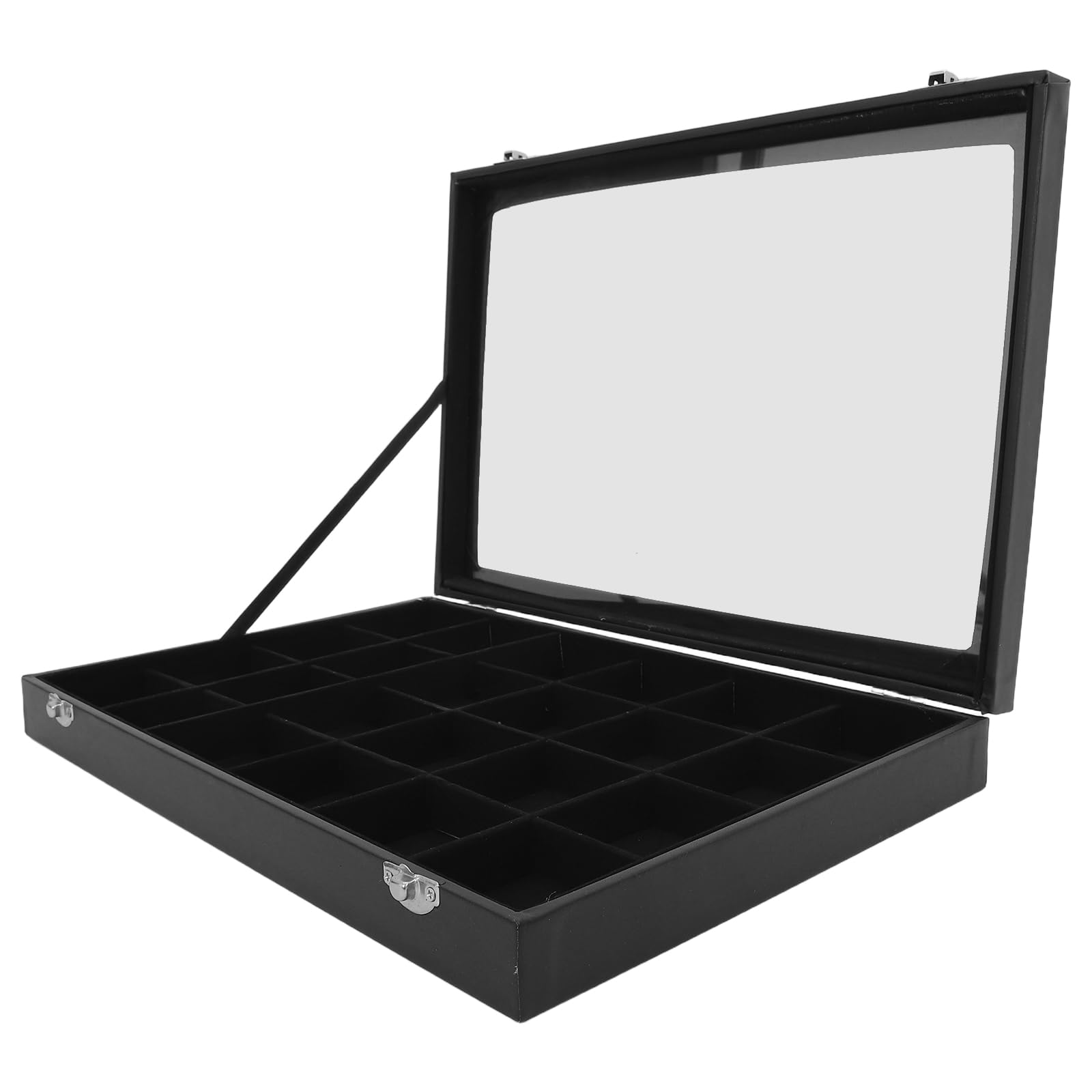 Kichvoe Boîte de Rangement pour Sachets de Thé Protège Poussière et Humidité avec Couvercle Hermétique en PU et Plastique 24 Compartiments Noire Cuisine ou Salon