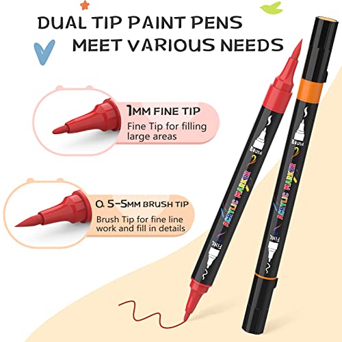 30 Colors Acrylic Paint Pens, Dual Tip Acrylic Paint Markers With Brush Tip And Fine Tip, Acrylic Markers For Rock Painting Wood Canvas Stone Glass Ceramic Diy Crafts Making Art Supplies Kids Adults #TOP1