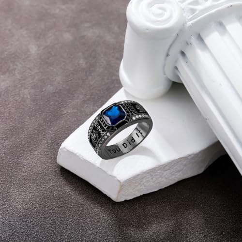 Personalized Black Class Ring Mens Graduation Rings for Men Sterling Silver High School Ring Birthday Gifts For Men2