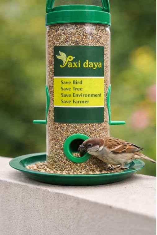 Image of Hanging Bird Feeder for Garden & Balcony | Seed Feeder with Perch Tray | Outdoor Bird Feeding Container for Sparrows & Small Birds (Pack of 1)