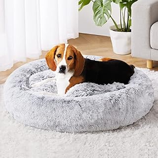 Western Home Donut Pet Bed Calming Dog Bed - Washable Fluffy Plush Puppy Cat Bed with Anti-Slip Bottom, Round Cuddler Pet Bed for Large Medium Small Dogs and Cats, Dark Grey 70cm