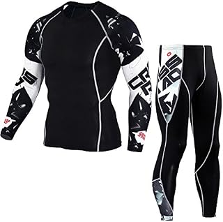 1Bests Men's Athletics Sports Compression Tight Clothing Long Sleeve 3D Printed Running Quick Dry Sportswear Sets