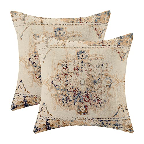 Gohdiwh Boho Pillow Covers 18x18 Set of 2, Carpet Ethnic Design Pattern Decorative Throw Pillows Linen Vintage Rust Farmhouse Cushion Pillow Covers for Sofa Couch Outdoor Decor