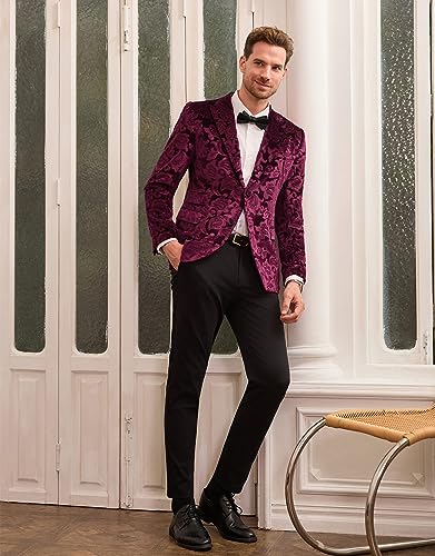 GRACE KARIN Mens Velvet Blazer Two Button Slim Fit Suit Jacket Sports Coats for Men Prom Wedding Dinner Party4
