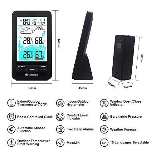 Ketotek Weather Station With Atomic Clock Indoor Outdoor Thermometer Hygrometer Wireless Digital Temperature Humidity Monitor Battery Powered #TOP1