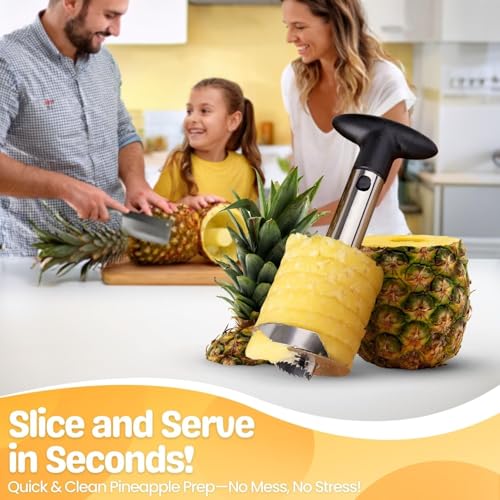 Image of Stainless Steel Pineapple Slicer and Corer Tool with Ergonomic Handle, Manual Fruit Cutter for Easy Ring Slices, Kitchen Prep Tool for Home Use
