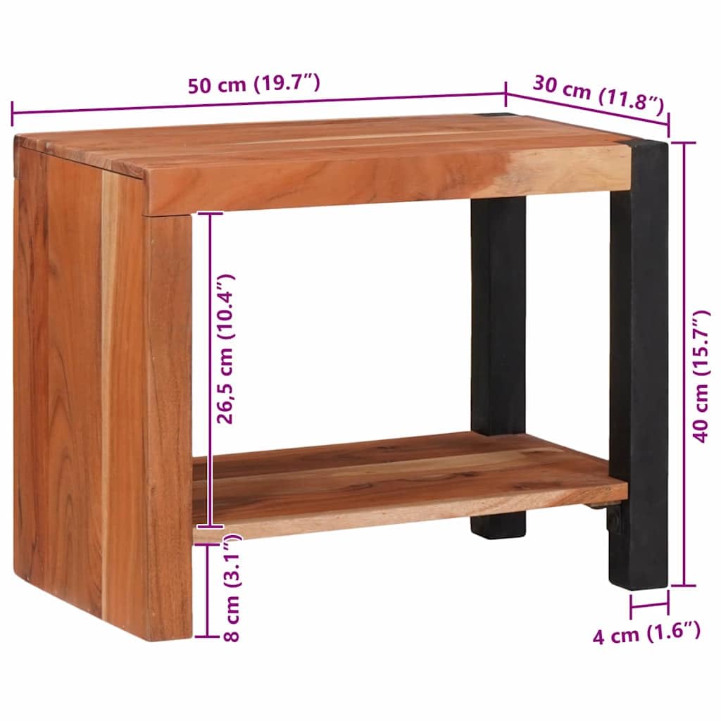 Libreria in legno massiccio di acacia, 50 x 30 x 40 cm, con 1 scomparto, per soggiorno, ufficio, cameretta dei bambini, corridoio