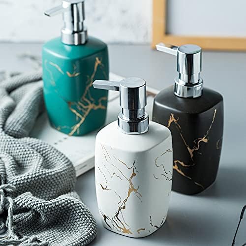 Kitchen Soap Dispenser Soap Pumps Ceramic Marble Hand Soap Dispenser Bottle Shower Gel Shampoo Dispenser Hotel Club Bed and Breakfast Press Bottle Soap Dispenser for Bathroom(Green)