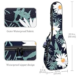 JRHEJTHH Durable Ukulele Bag Water Resistent Ukulele Case with Adjustable Shoulders for 21 23 24 inch Thick Padding White Flower – Image 4