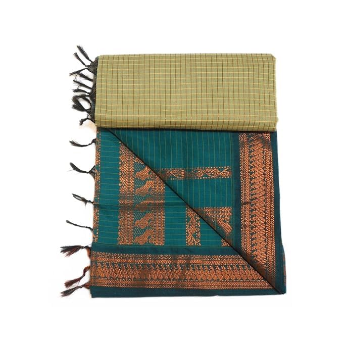 Image of Pure Kalyani Cotton Saree | Zari Border & Blouse Piece - Lata Gadwal Design | Traditional Saree