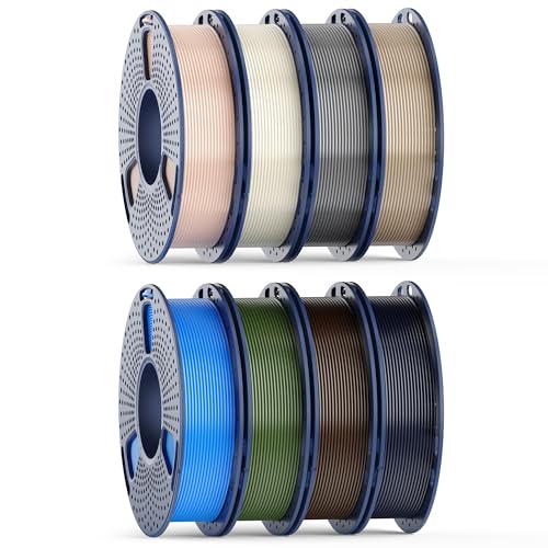 SUNLU PETG Filament 1.75mm Bundle, Individually Vacuum Packed, 250g Spool, 8 Rolls, Midnight+Grey+Cyan+Oak+Olive Green+Bone White+Coffee Brown+Beige