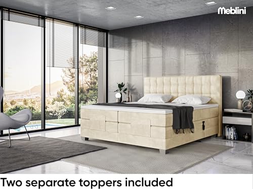 MEBLINI Boxspringbett Elektrisch Verstellbar - Gepolstert Doppelbett mit Matratzen und Toppers - Polsterbett - Bett mit Kopfteil - Edison - 160x200 - H3/Beige Samt – Bild 6