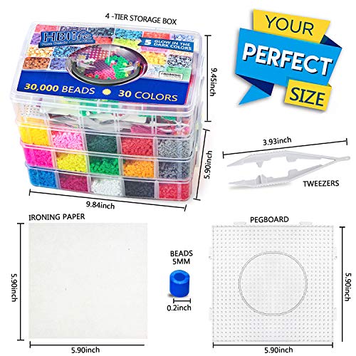 Hblife 30,000 Pcs Fuse Beads Kit 30 Colors 5Mm For Kids, Including 10 Ironing Papers,48 Patterns, 7 Clear Pegboards, Tweezers, Beads Compatible Kit #TOP1