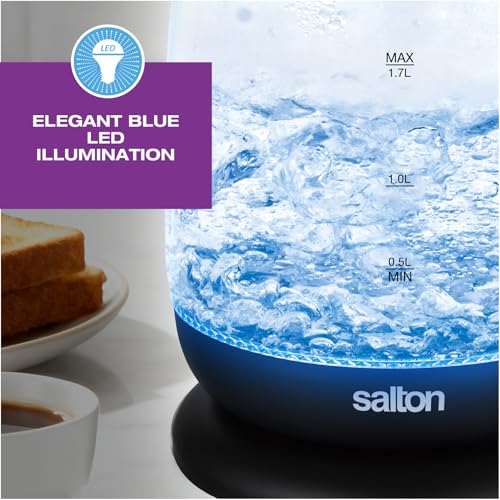 Salton Cordless Glass Kettle – 1.7 L | Blue LED Illumination | Thermal Shock Resistant Glass | Perfect Pour Spout | Auto Shut-Off | 360° Base | Concealed Heating Element | Proudly Canadian by Salton - Image 6