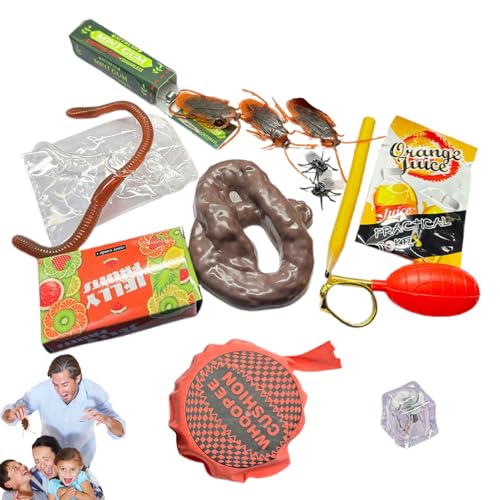 14Pcs Practical Joke Kit, Pranks Toys for Kids Adults, Included Whoopee Cushion, Fake Poos, Fake Roaches, Prank Kit with Fun Practical Jokes, Gift Box for Kids, Adults, Friends, Family