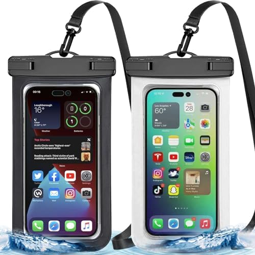 Up to 8.3" 2 Pack Black White Universal Waterproof Phone Pouch, Large Phone Waterproof Case Dry Bag,Protection Level: IP68,Outdoor Sports for Apple iPhone,Samsung,and More,Black,White