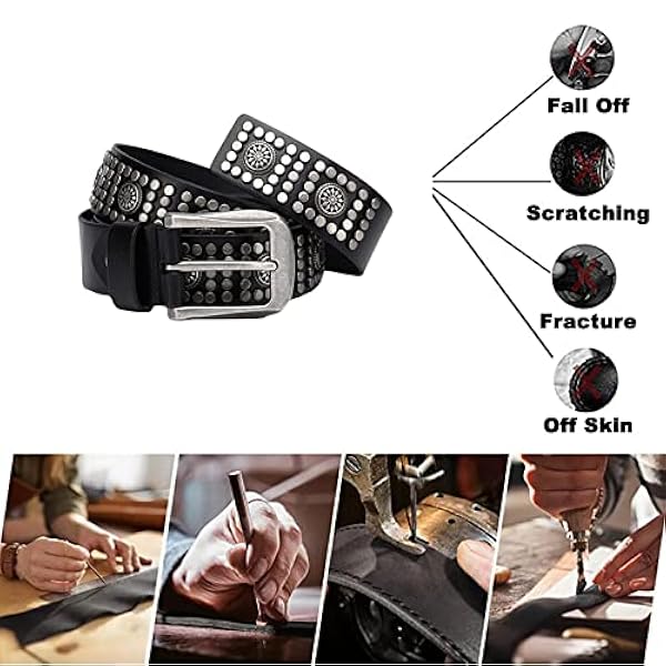 Kohudläder Studded Bälten För Kvinnor Män Goth Punk Rock Metal Tryck Bloms Nidad Nit I Cirkulärt Arrangemang(125cm/waist:42"~44", Black)