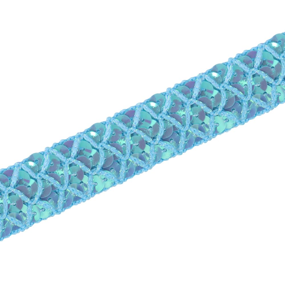 Beaded Sequin Metallic Lace Ribbon Trim 3row Fabric Applique Decorated Embellishment Sewing Accessories 5yards (Blue)