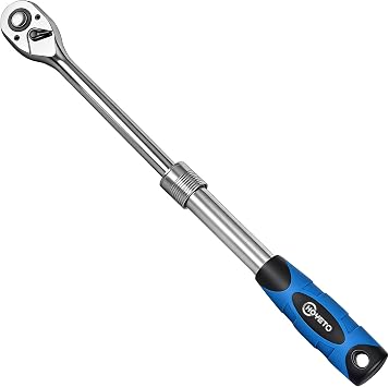 1/2" Extendable Ratchet Wrench, 72-Tooth Telescopic for Auto Repair | Telescopic 7.48-9.84" length, 72-tooth 5 arc, alloy steel, TPR grip for auto/DIY use