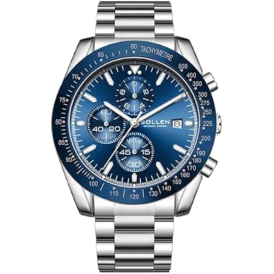 Mens Chronograph Watches, Analog Quartz Watch for Men, Big Face Stainless Steel Watch with Calendar, 30M Waterproof Business Work Casual Dress Designer Mens Wrist Watches, Elegant Gifts for Men