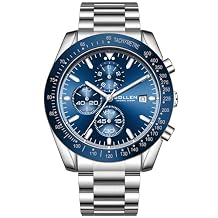 Mens Chronograph Watches, Analog Quartz Watch for Men, Big Face Stainless Steel Watch with Calendar, 30M Waterproof Business Work Casual Dress Designer Mens Wrist Watches, Elegant Gifts for Men