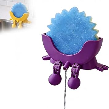 Cute Hanging Sponge Holder with Drainage and Legs, 2026 New 3D Printed Scrub Sponge Holders, Funny Sponge Stand for Kitchen Sink Edge & Counter Decor, Daily CleaningPurple