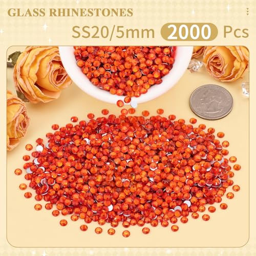 Image of 2000PCS SS20 /5mm Crystal Glass Rhinestones for Bedazzling (Orange /Hyacinth) | Flatback Rhinestones for Crafting DIY Nail Art Makeup Decoration, Gems Diomand Charms for Tumbler Shoes Clothing Mug