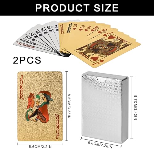 2 Decks Black Gold Standard Spielkarten, PVC Wasserdicht Pokerkarten Set, Wasserdichtes Kartendeck, Diamant Kunststoff Folie Poker Set für Texas Hold'em, Euchre, Canasta, Gin Rummy und Baccarat – Bild 3