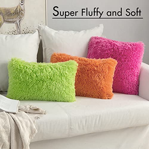 Image of MIULEE Pack of 2 Luxury Faux Fur Throw Pillow Cover Deluxe Decorative Winter Plush Pillow Case Cushion Cover Shell for Sofa Bedroom Car 16 x 16 Inch Hot Pink