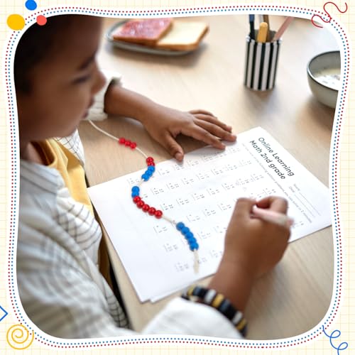 Geosar 5 Stück Rechenkette für Grundschüler mit 20 Perlen Zählperlen mit Seil Einschulung Geschenke zum Schulanfang für Kinder Nachhaltige Rechenhilfe für Die Grundschule(Rot, Marineblau)