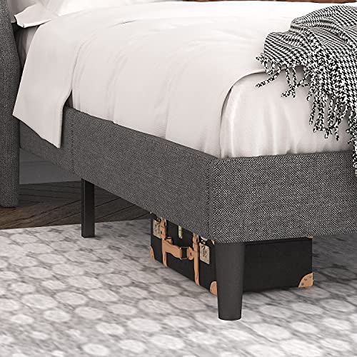 Einfach King Size Platform Bed Frame With Wingback Headboard/Fabric Upholstered Mattress Foundation With Wooden Slat Support, Light Grey #TOP3