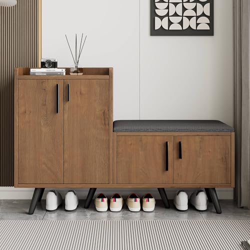 ModernLuxe Banc à Chaussures Moderne avec Rangement – Meuble à Chaussures en Bois avec 4...