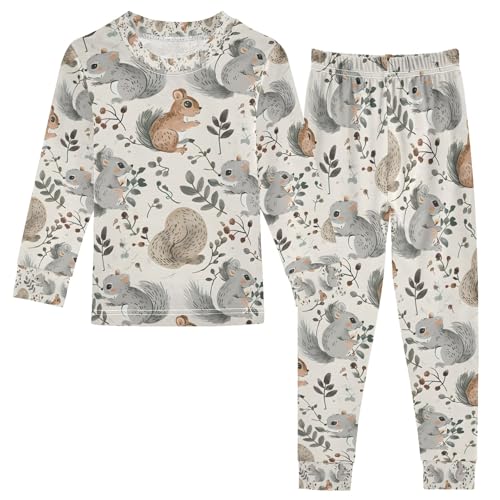 senya Squirrel Eat Leaves Pajamas Set Long Sleeve Soft Cotton Sleepwear 2 Piece