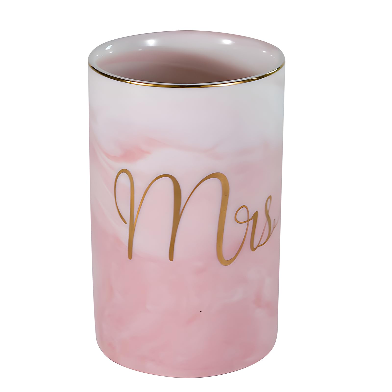 Kelake Ceramic Rustic Pink Marble Bathroom Tumbler Cup for Mouthwash Rinsing Toothbrush and Toothpaste Holder Letters Stand Cups 280 ml Porcelain Milk