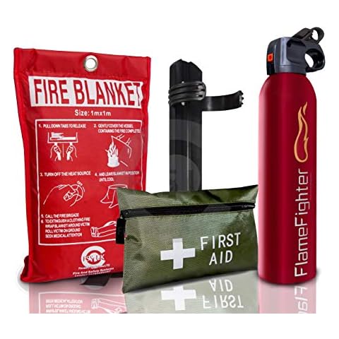 FIRE Safety Essentials 500 G ABC Dry Powder FIRE Extinguisher with Blanket and 1ST AID KIT Ideal for Homes, Boats, Kitchen Offices WORKPLACES Cover