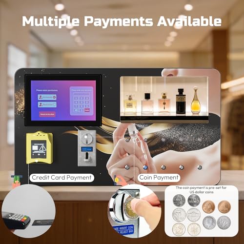 Image of Perfume Vending Machine, Wall Mounted Perfume Sprays Fragrance Dispenser with 5 Channels and Touch Screen, Coin Operated and Credit Card Payments, Suitable for Hotels, Malls, Bars