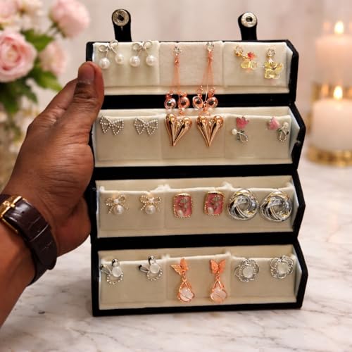 Image of 12 Pair Korean Designer Stud Earrings Box Set - Assorted Heart, Bow, Pearl & Floral Designs | Trendy Fashion Jewelry for Girls & Women