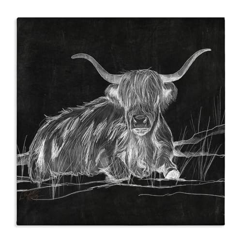 Stupell Industries Highland Cattle Negative, 30 x 30 Inch Canvas Wall Art