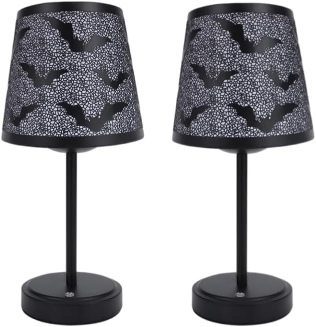 Black cordless charging touch Table Lamp, 3-level brightness adjustment, equipped with metal lampshade, ambient lightingTable Lamp, 2-piece set for dining/bar/living room/room/bedroom (bat pattern)