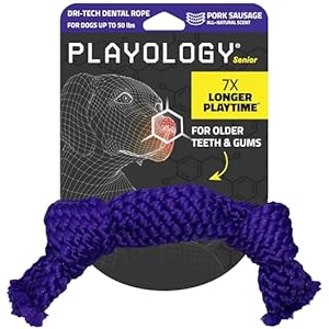Playology Dog Toys | Dri-Tech Dental Rope Toy for Dogs – Gentle on Teeth | Medium Pork Sausage Scented Toy – Easy to Clean and Made from Non Toxic Materials