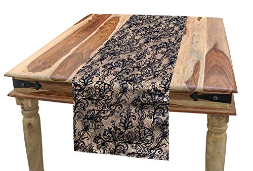 Ambesonne Gothic Table Runner, Abstract Old Fashioned Blossoms Nature Inspired Feminine Pattern Baroque Influences, Dining Room Kitchen Rectangular Runner, 16" X 72", Black Tan #TOP27