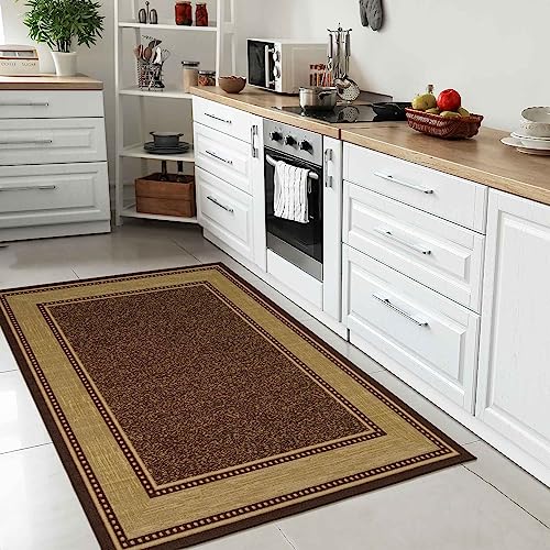 Ottomanson Ottohome Collection Contemporary Bordered Design Rug, Marrón Chocolate, 100cm X 150cm Ottomanson Ottohome Collection Contemporary Bordered Design Rug, Marrón Chocolate, 100cm X 150cm